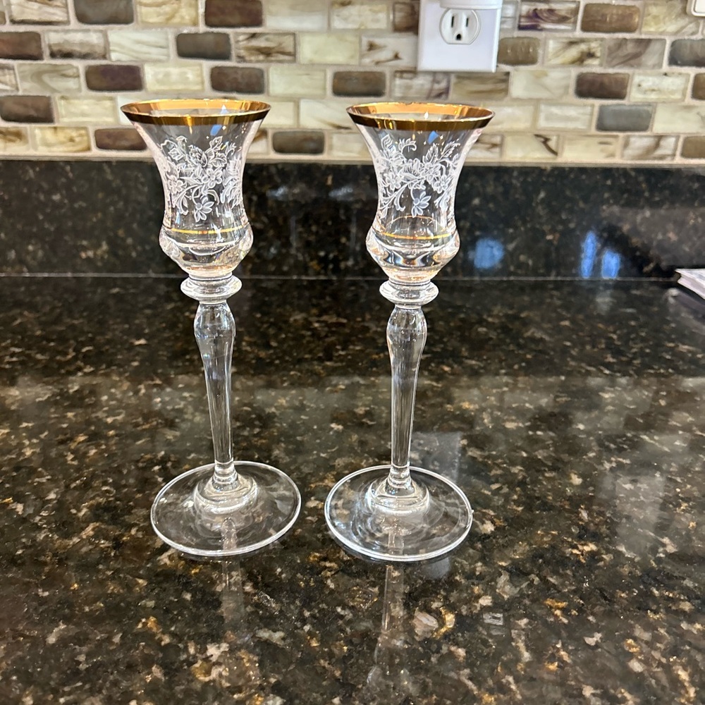 Vintage Elegant Gold Rimmed Glass Candle Holders